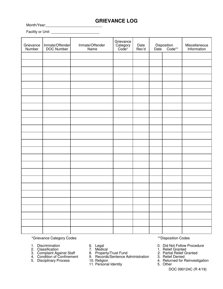 Form OP-090124C Grievance Log - Oklahoma, Page 1