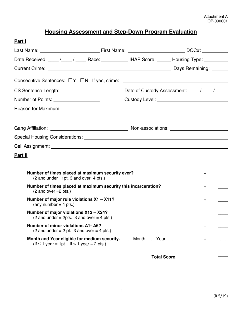 Form OP-090601 Attachment A Housing Assessment and Step-Down Program Evaluation - Oklahoma, Page 1