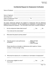 Form OP-110210 Attachment F Confidential Request for Employment Verification - Oklahoma