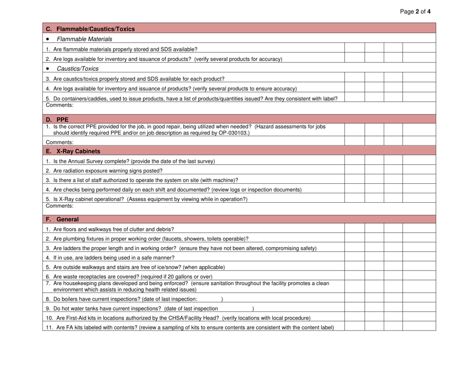 Form OP130107 B Monthly Environmental Health and Safety Inspection Report - Oklahoma, Page 2