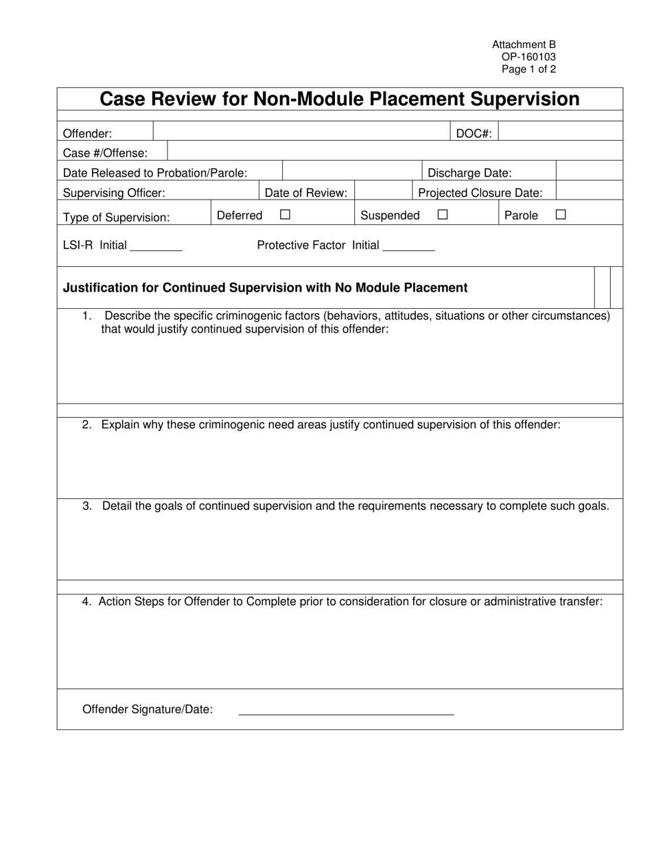 Form OP-160103 Attachment B Case Review for Non-module Placement Supervision - Oklahoma, Page 1