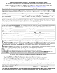 &quot;Application for Oklahoma State Department of Education (Sde) School Bus Driver Certificate&quot; - Oklahoma