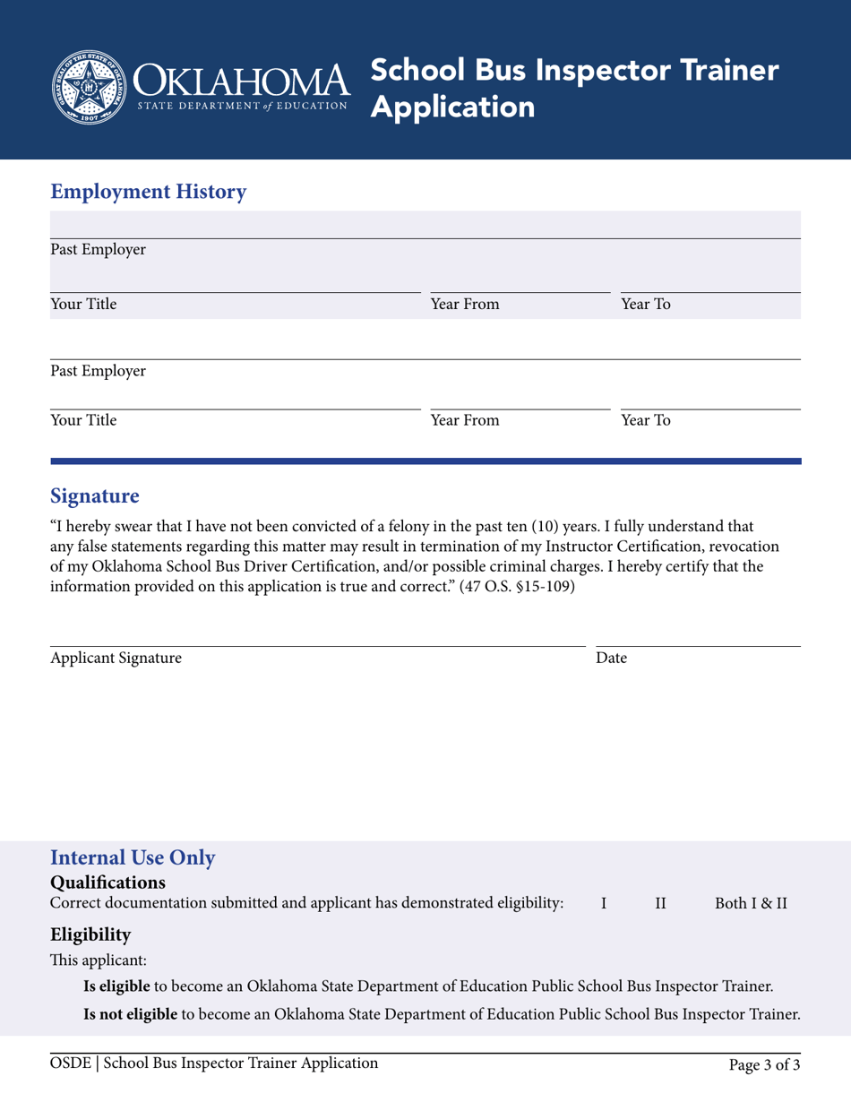 School Bus Inspector Trainer Application - Oklahoma, Page 3