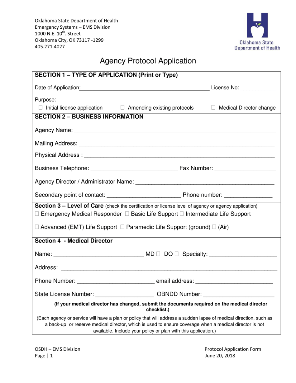 Agency Protocol Application - Oklahoma, Page 5