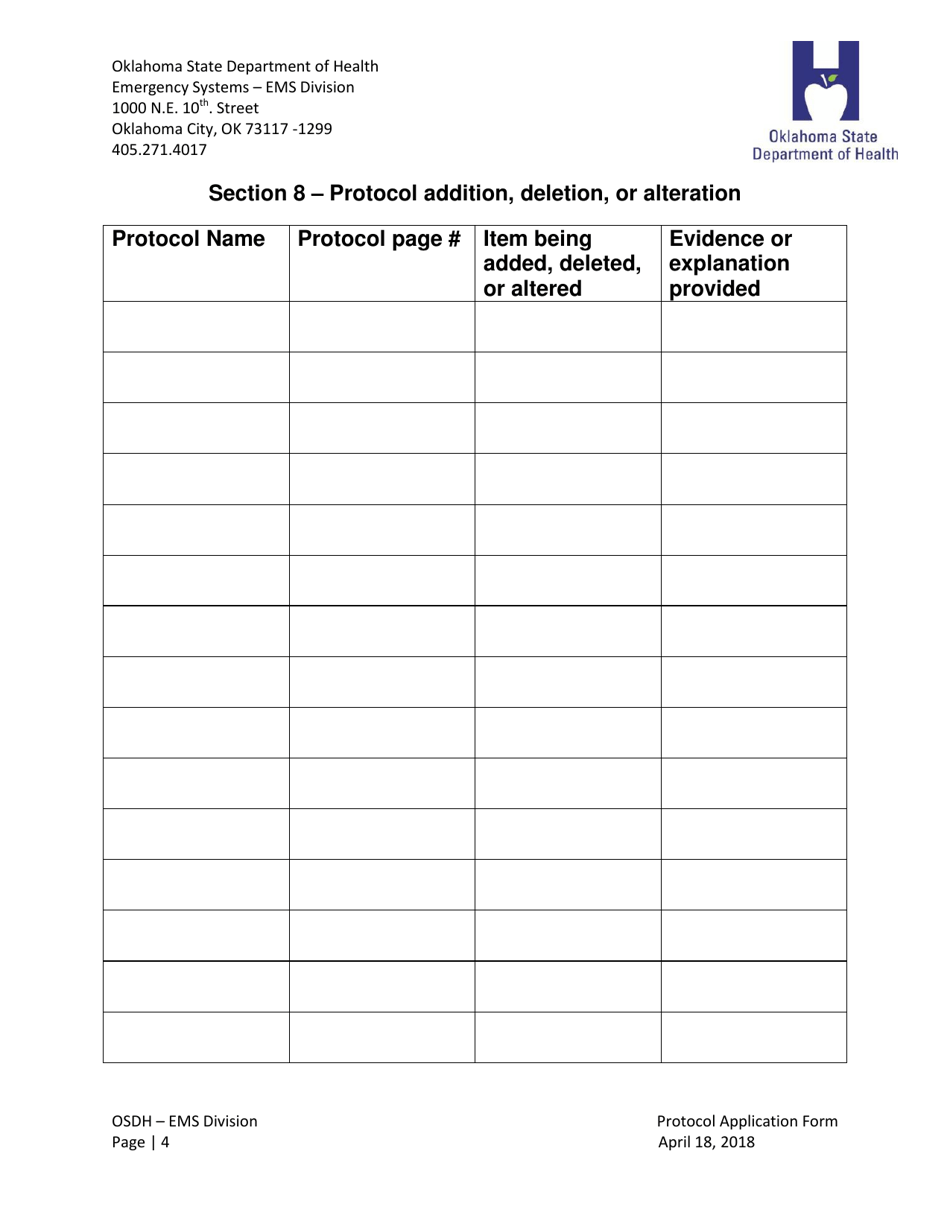 Agency Protocol Application - Oklahoma, Page 8