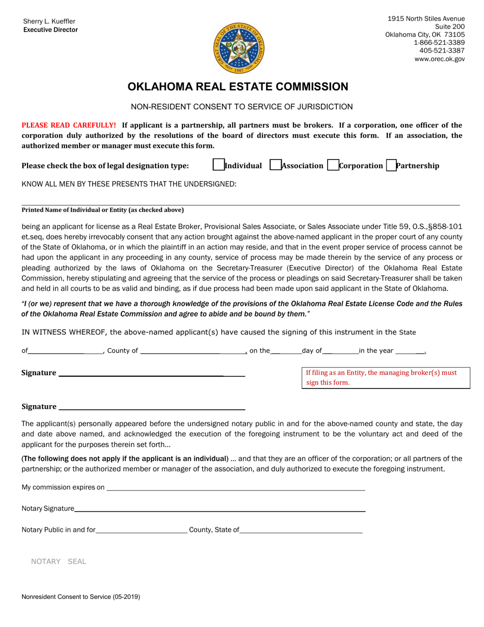 Non-resident Consent to Service of Jurisdiction - Oklahoma, Page 1