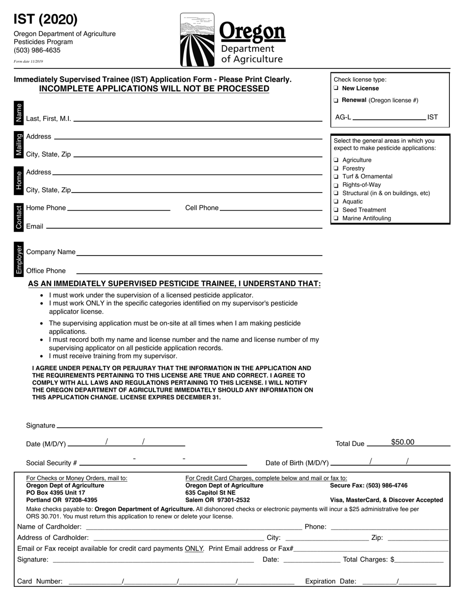 Immediately Supervised Trainee (Ist) Application Form - Oregon, Page 1