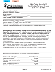 Document preview: Form SDS0347 Afh Classification - Variance Request - Oregon