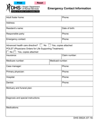 Document preview: Form SDS0902A Emergency Contact Information - Oregon