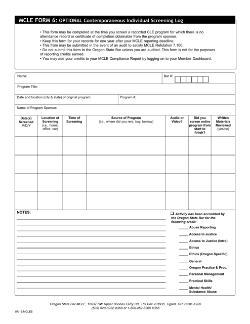 MCLE Form 6  Printable Pdf