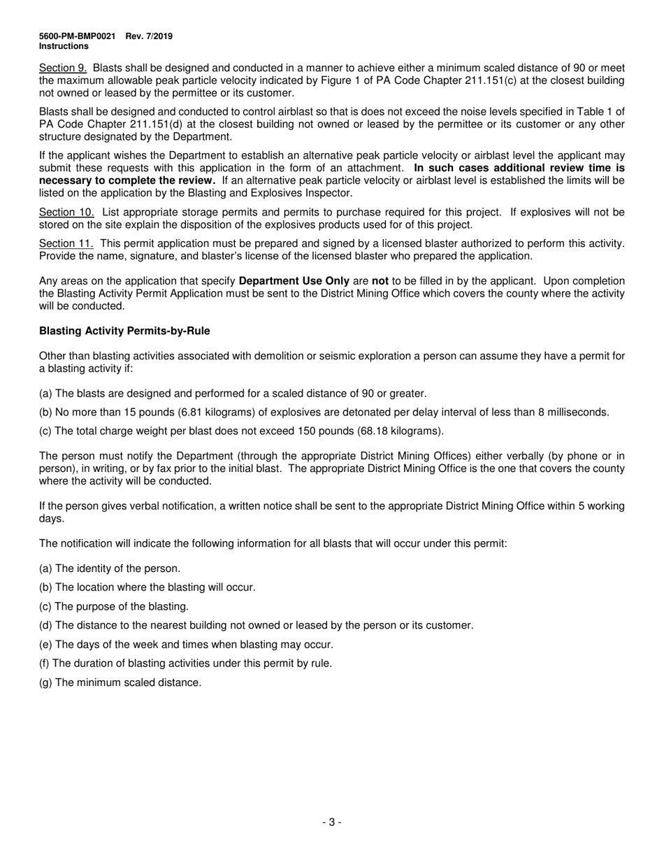 Instructions for Form 5600-PM-BMP0021 Blasting Activity Permit - Pennsylvania, Page 3