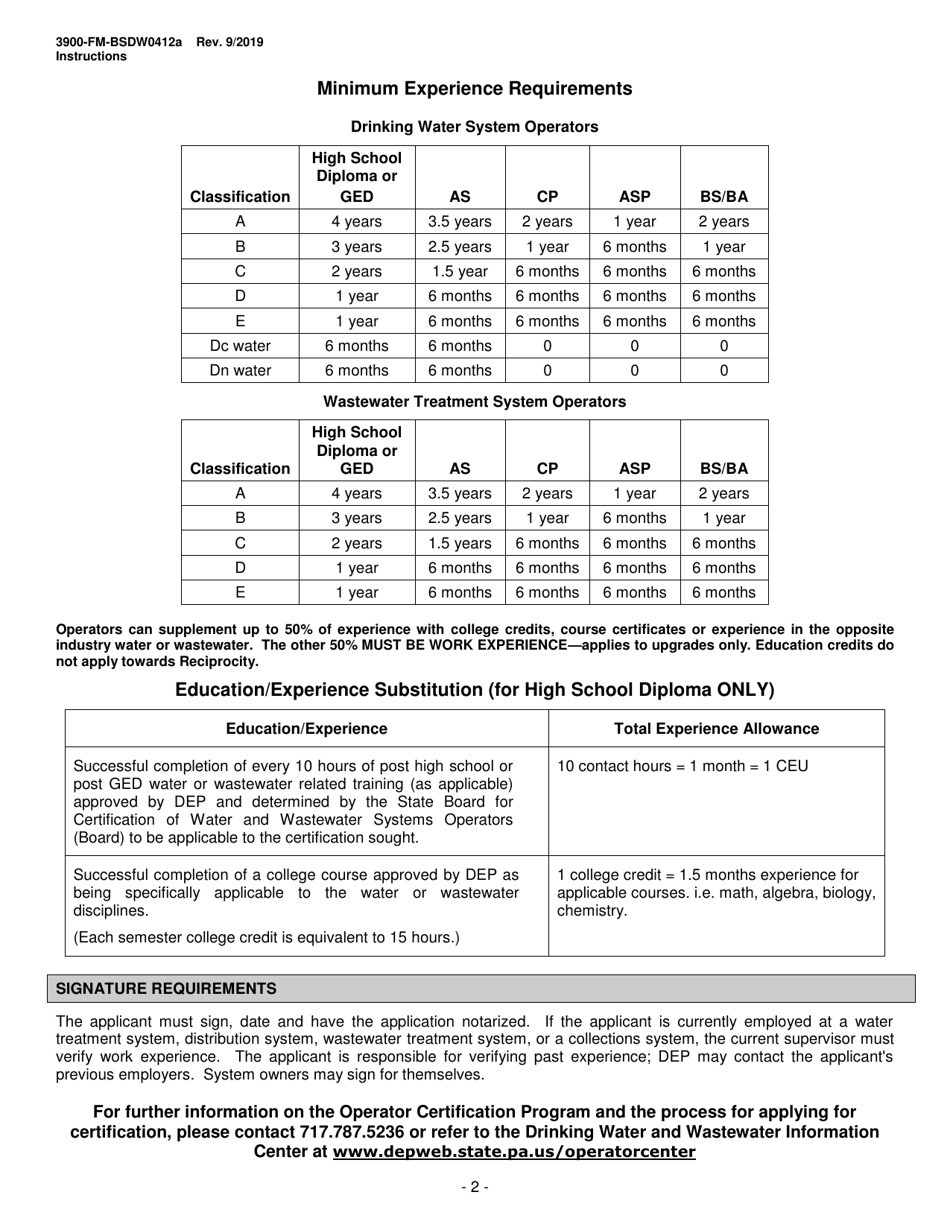 Instructions for Form 3900-FM-BSDW0412B, 3900-FM-BSDW0412D - Pennsylvania, Page 2