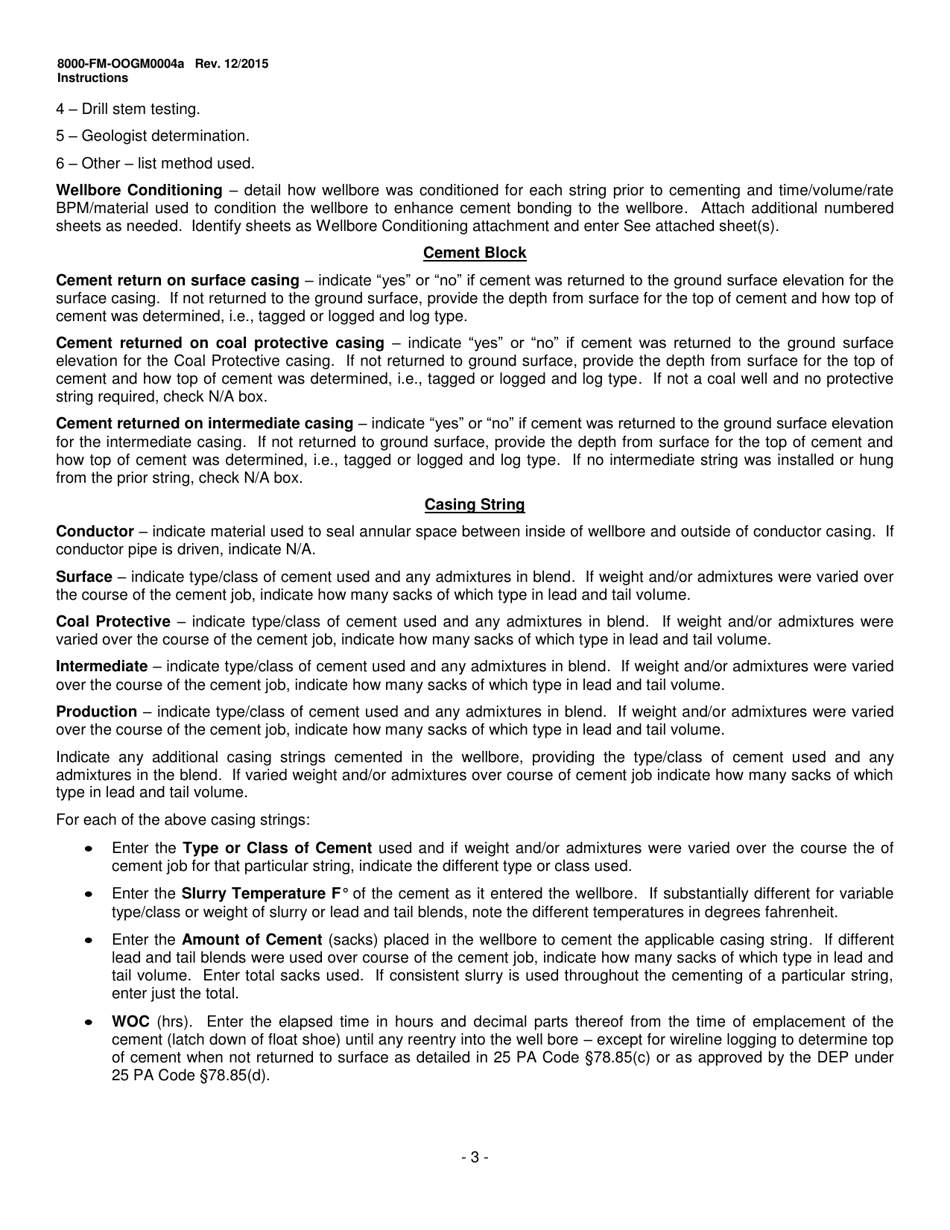 Instructions for Form 8000-FM-OOGM0004A Well Record - Pennsylvania, Page 3