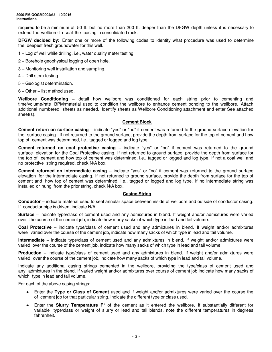 Instructions for Form 8000-FM-OOGM0004AU Well Record (Unconventional Operators Only) - Pennsylvania, Page 3