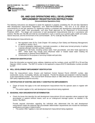 Document preview: Instructions for Form 8000-FM-OOGM0138U Oil and Gas Operations Well Development Impoundment Registration (Unconventional Operations Only) - Pennsylvania