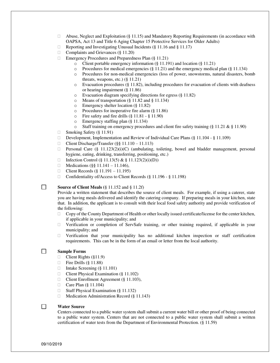 Initial Application Checklist for Older Adult Daily Living Center Licensure - Pennsylvania, Page 3