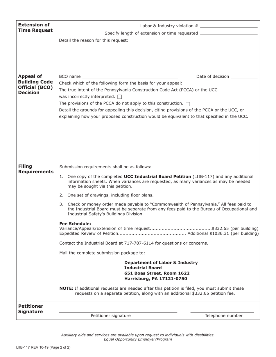 Form LIIB-117 Buildings Industrial Board Petition Uniform Construction Code (Ucc) - Pennsylvania, Page 2