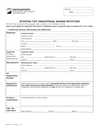 Form LIIB-307 Stuffed Toy Industrial Board Petition - Pennsylvania