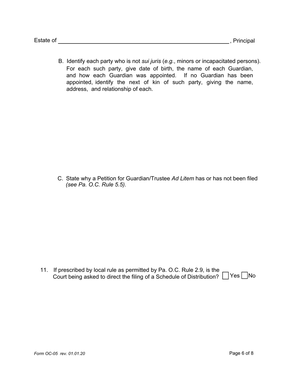 Form OC-05 Petition for Adjudication / Statement of Proposed Distribution Pursuant to Pa. O.c. Rule 6.9 - Pennsylvania, Page 6