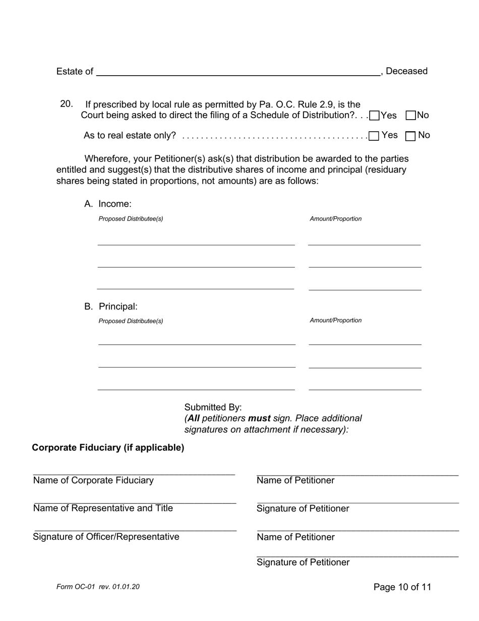 Form OC-1 Petition for Adjudication / Statement of Proposed Distribution Pursuant to Pa. O.c. Rule 2.4 - Pennsylvania, Page 10