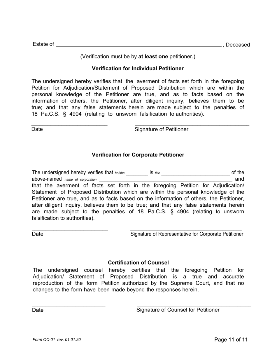 Form OC-1 Petition for Adjudication / Statement of Proposed Distribution Pursuant to Pa. O.c. Rule 2.4 - Pennsylvania, Page 11