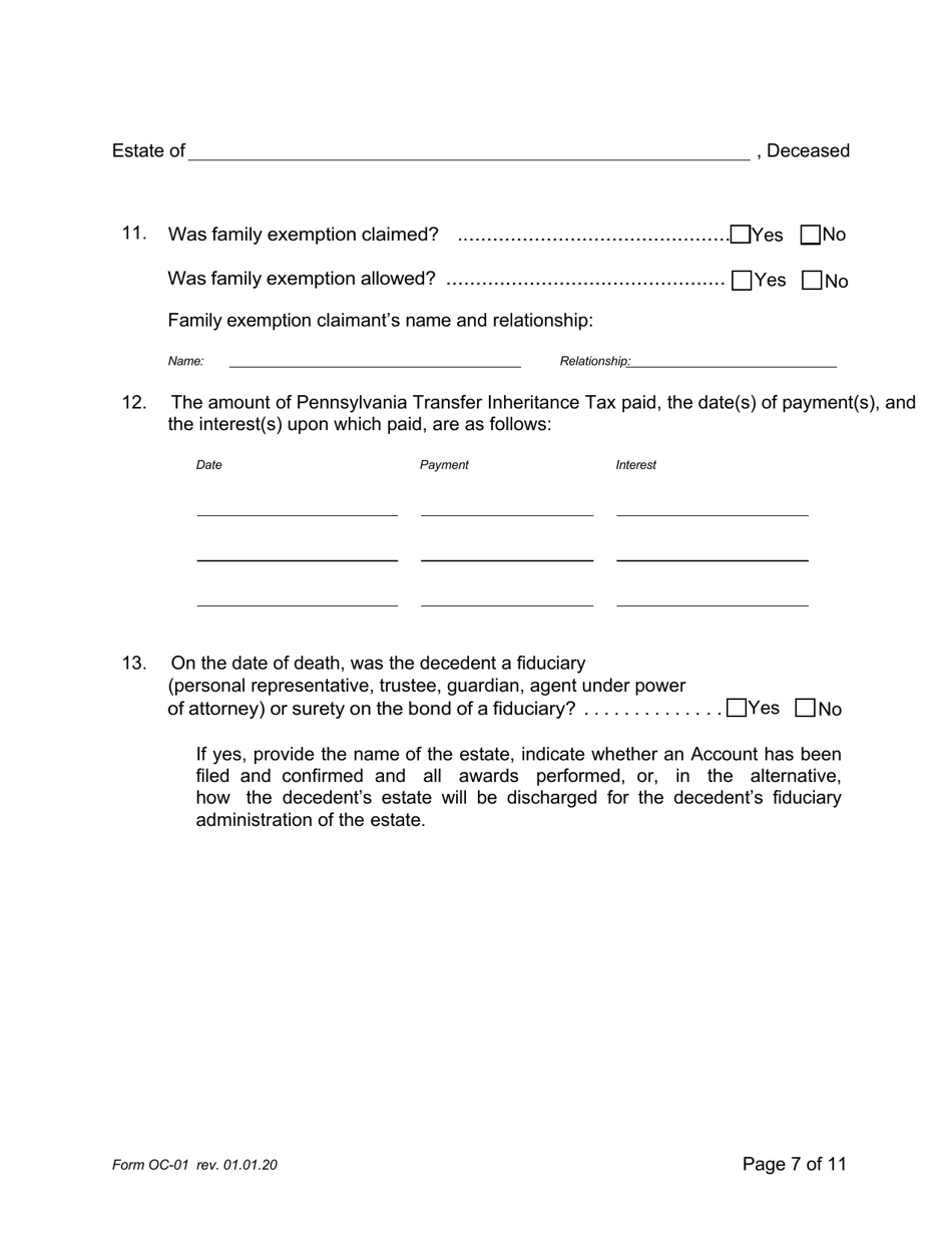 Form OC-1 Petition for Adjudication / Statement of Proposed Distribution Pursuant to Pa. O.c. Rule 2.4 - Pennsylvania, Page 7