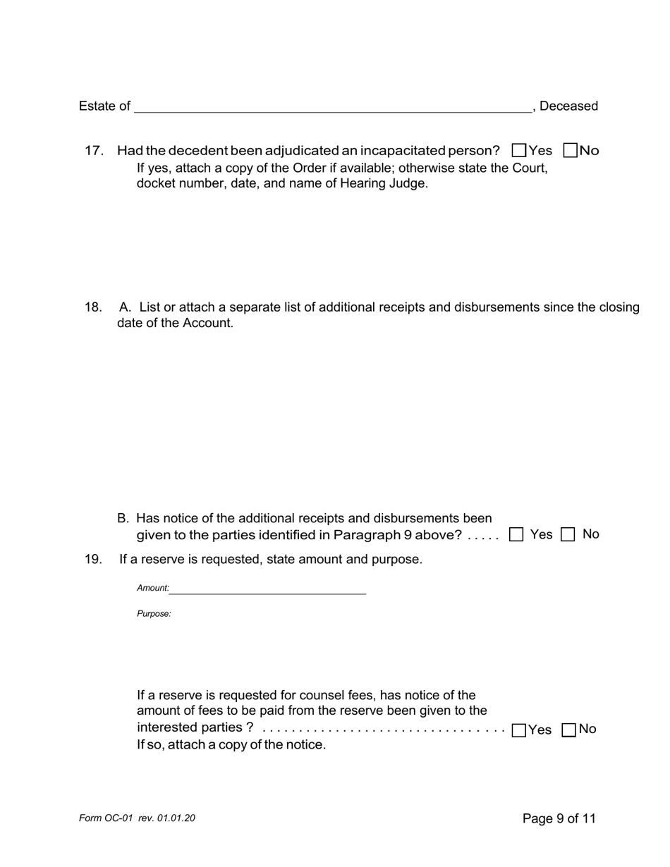 Form OC-1 Petition for Adjudication / Statement of Proposed Distribution Pursuant to Pa. O.c. Rule 2.4 - Pennsylvania, Page 9