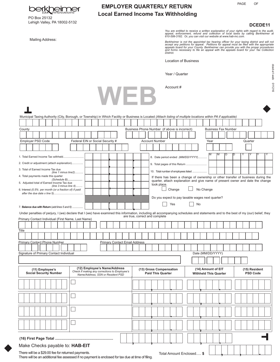 Form DCEDE11 Fill Out, Sign Online and Download Fillable PDF
