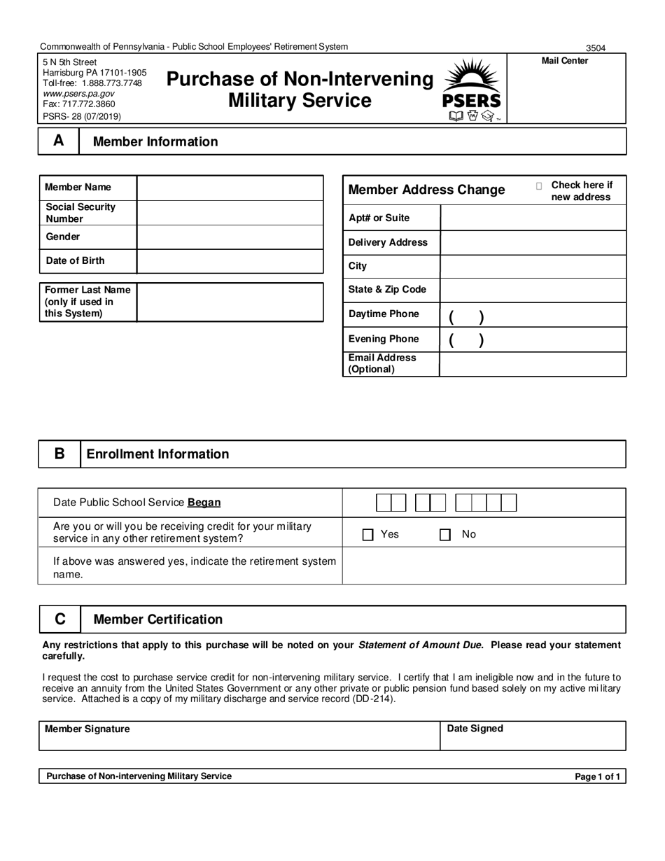 Form PSRS-28 Purchase of Non-intervening Miltary Service - Pennsylvania, Page 3