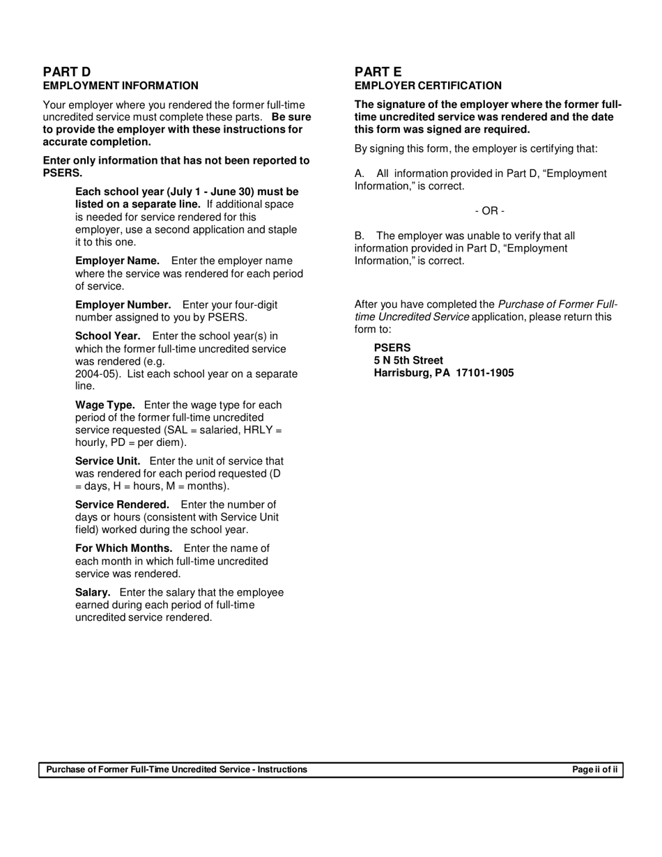 Form PSRS-27 Purchase Credit for Full-Time Service - Pennsylvania, Page 4