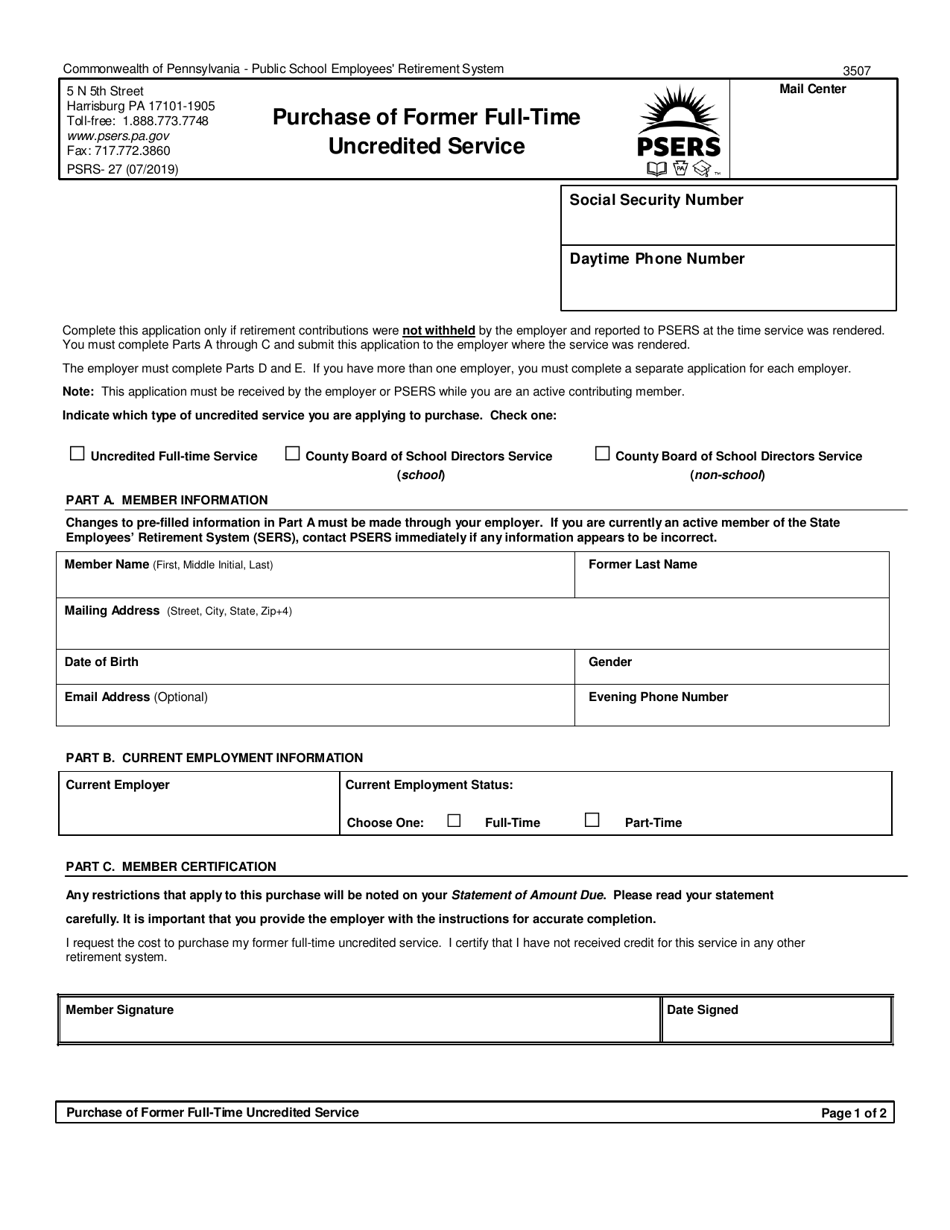 Form PSRS-27 Purchase Credit for Full-Time Service - Pennsylvania, Page 5