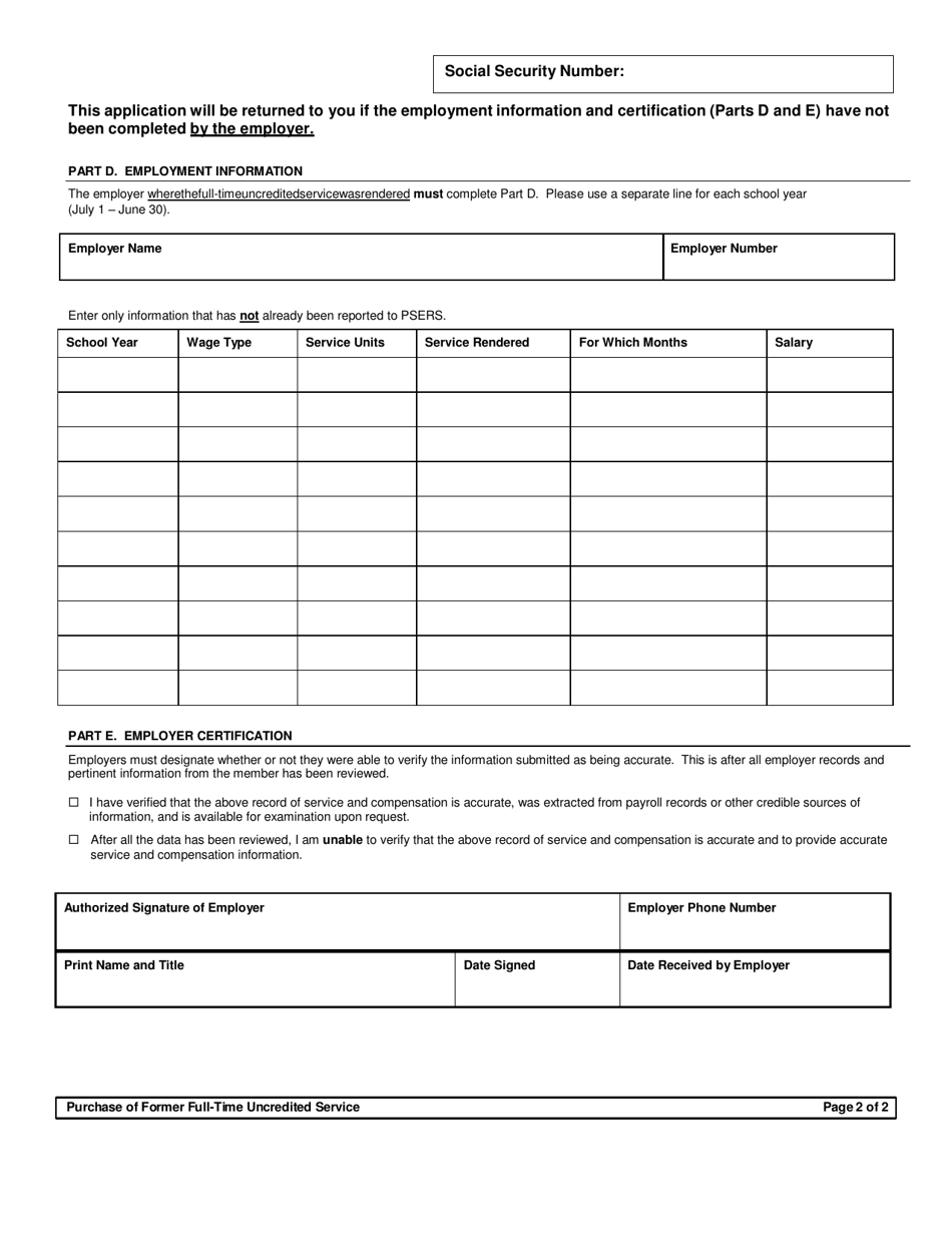 Form PSRS-27 Purchase Credit for Full-Time Service - Pennsylvania, Page 6