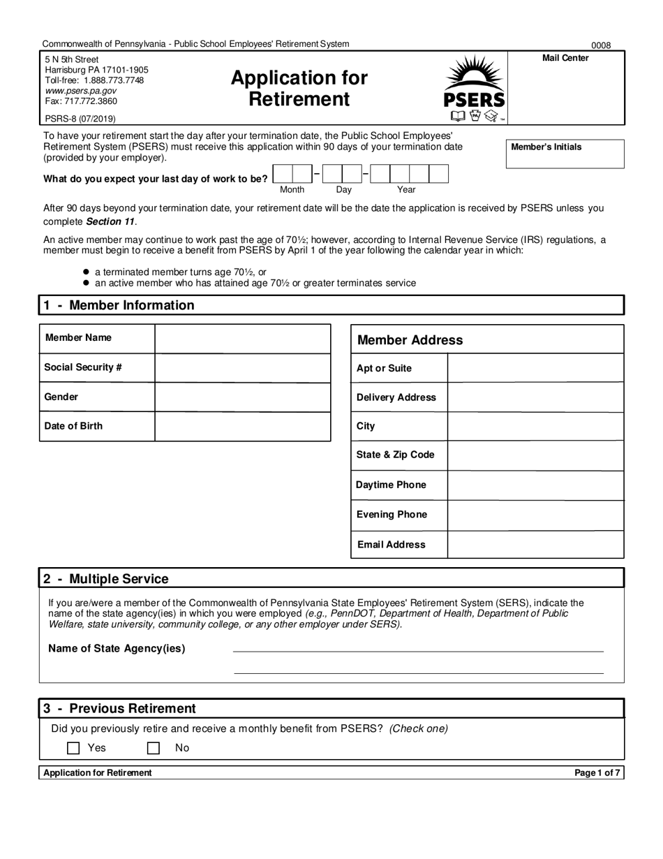 Form PSRS-8 Application for Retirement - Pennsylvania, Page 3