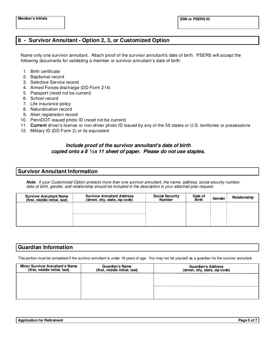 Form PSRS-8 Application for Retirement - Pennsylvania, Page 7
