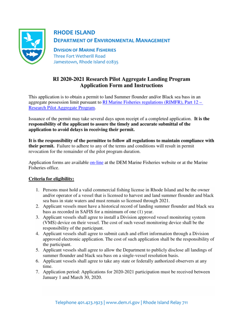 Research Pilot Aggregate Program Application Form - Rhode Island, 2021