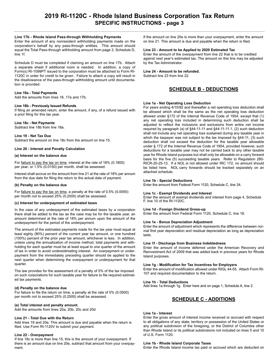 Instructions for Form RI-1120C Business Corporation Tax Return - Rhode Island, Page 3