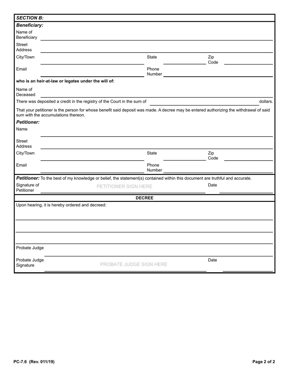 Form PC-7.6 Download Fillable PDF or Fill Online Petition for Disposal ...