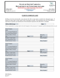 SCDCA Form PEO-07 Client Company List - South Carolina