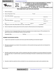 Form MR-300 (DHEC Form 3101) &quot;Reclamation Plan for Exploration&quot; - South Carolina