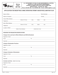 Form MR-1300 (D-3111) &quot;Application for Modifying a Mine Operating Permit and/or Reclamation Plan&quot; - South Carolina