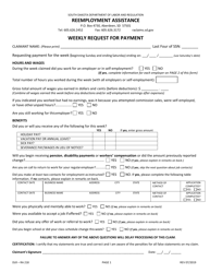 Form DLR-RA218 Weekly Request for Payment - South Dakota