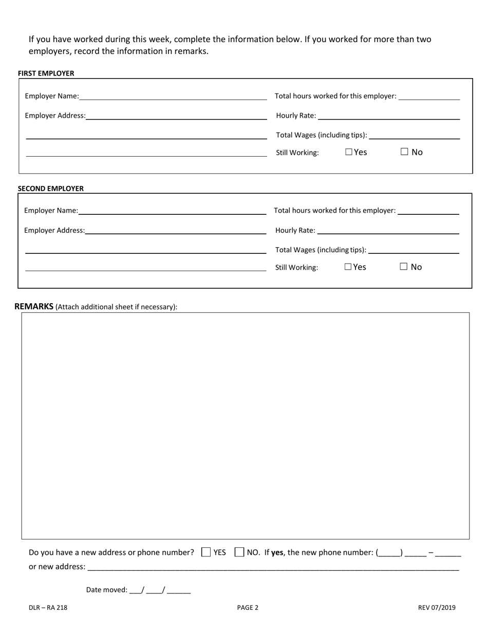 Form DLR-RA218 - Fill Out, Sign Online and Download Printable PDF ...