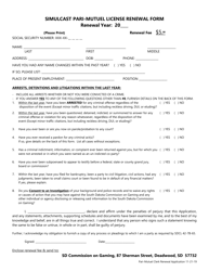 Simulcast Pari-Mutuel License Renewal Form - South Dakota