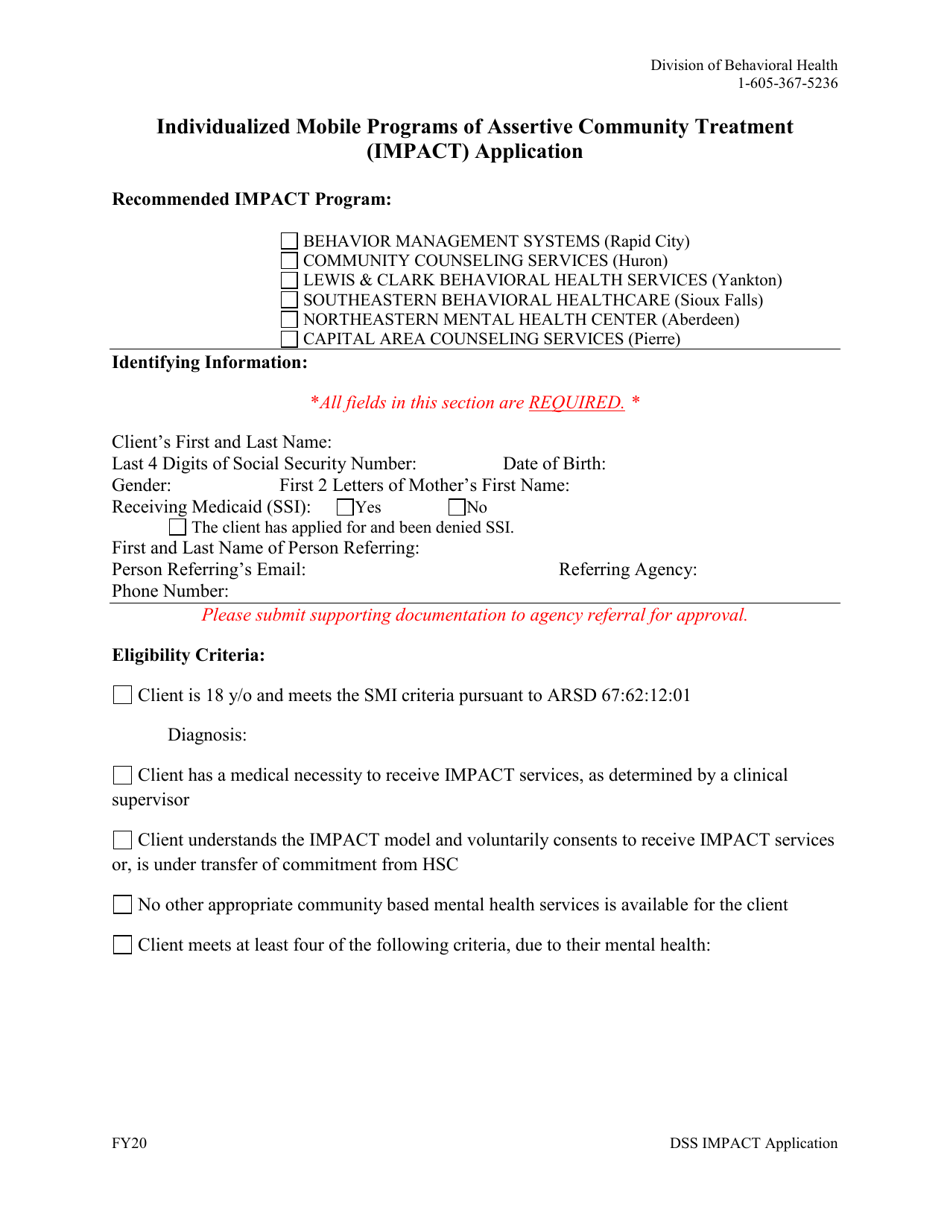 Form BH-08 Mental Health - Impact Application - South Dakota, Page 1
