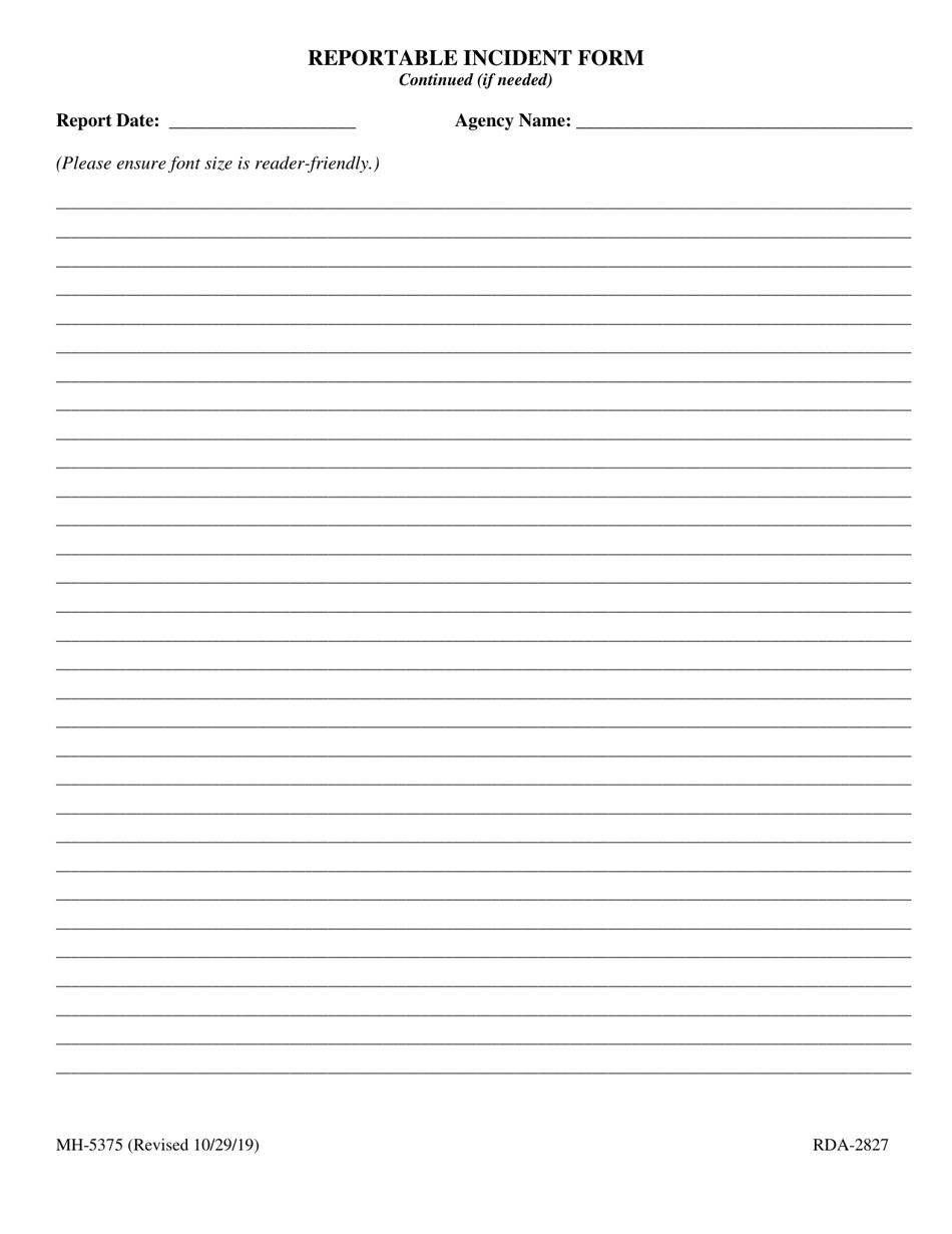 Form MH-5375 Reportable Incident Form - Tennessee, Page 2