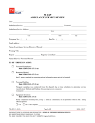 Document preview: Form PH-4238 90-day Ambulance Service Review - Tennessee