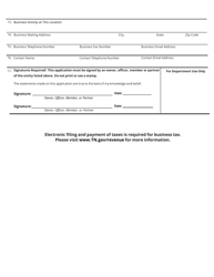 Form RV-F1321001 Business Tax Registration Application - Tennessee, Page 2