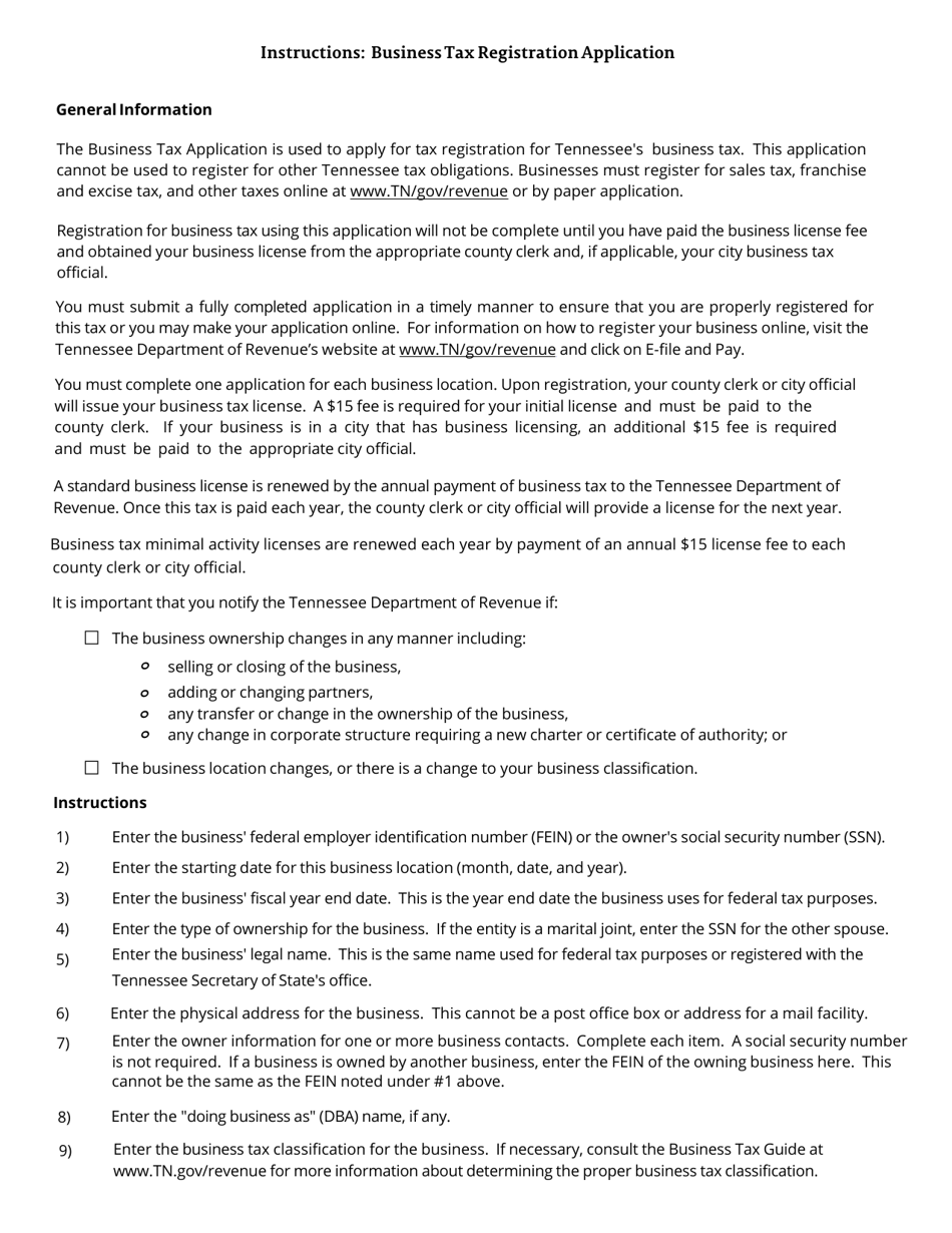 Form RV-F1321001 Business Tax Registration Application - Tennessee, Page 3