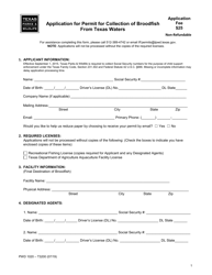 Form PWD1020 Application for Permit for Collection of Broodfish From Texas Waters - Texas