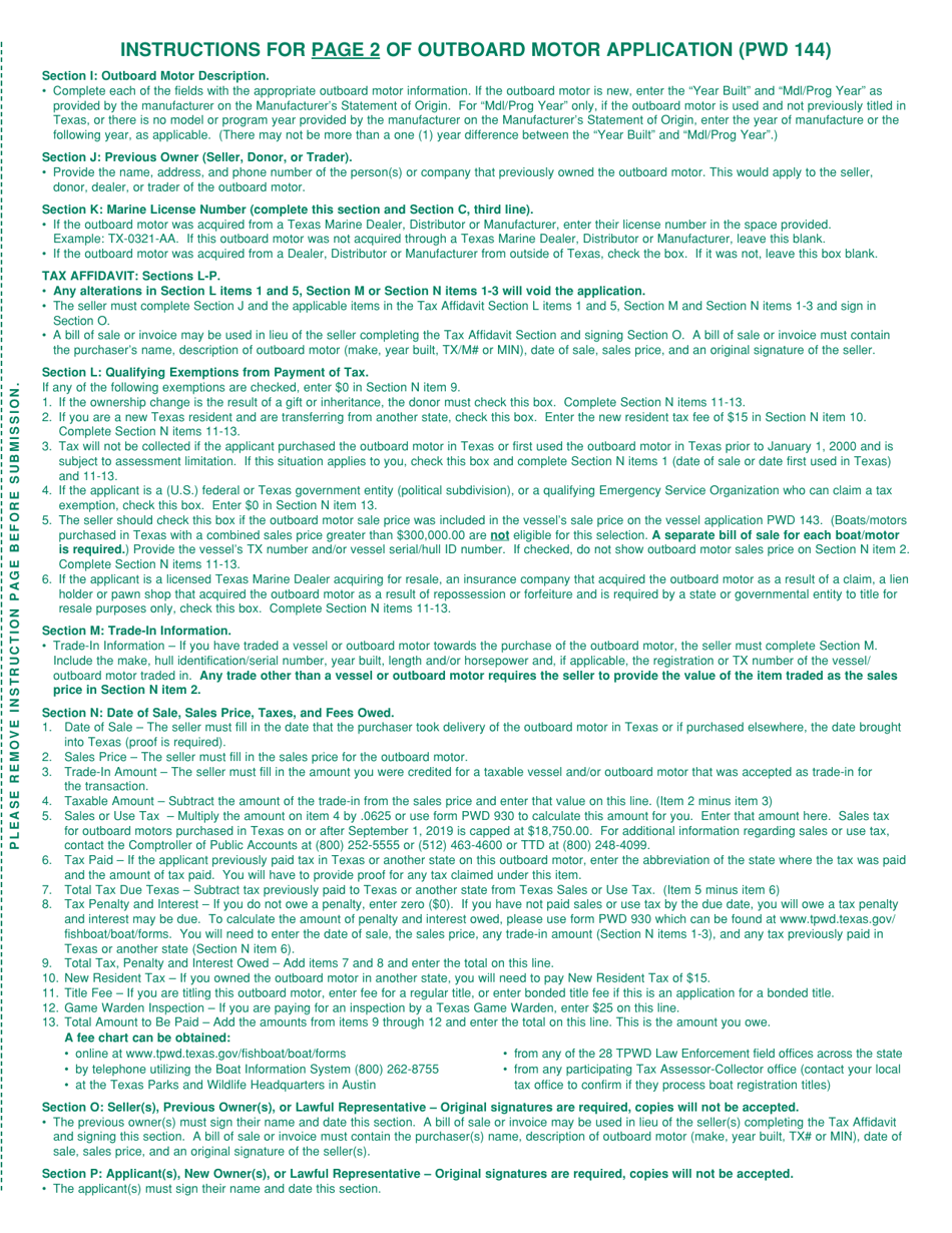 Form PWD144 Outboard Motor Application (Pwd 144) - Texas, Page 3